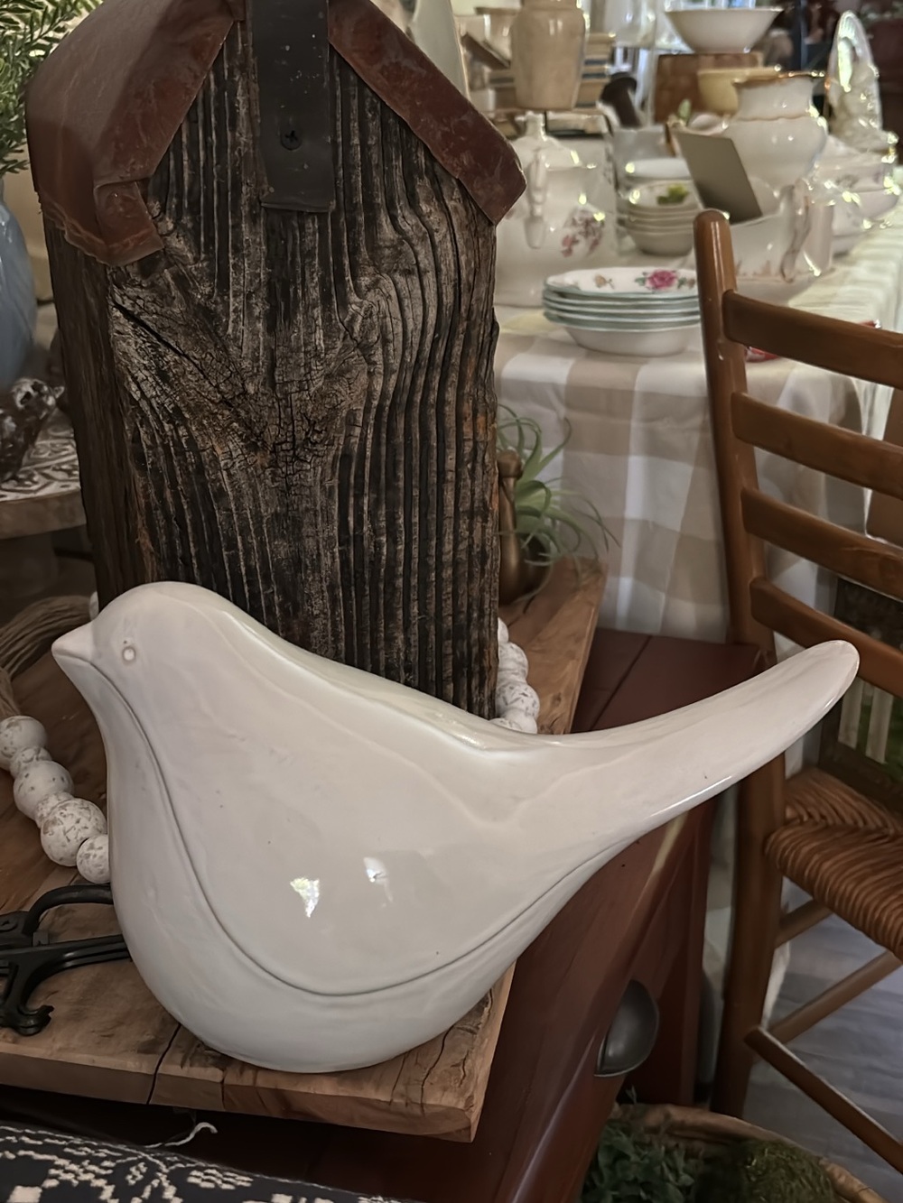 Ceramic Decorative Bird Figurine in Glossy White